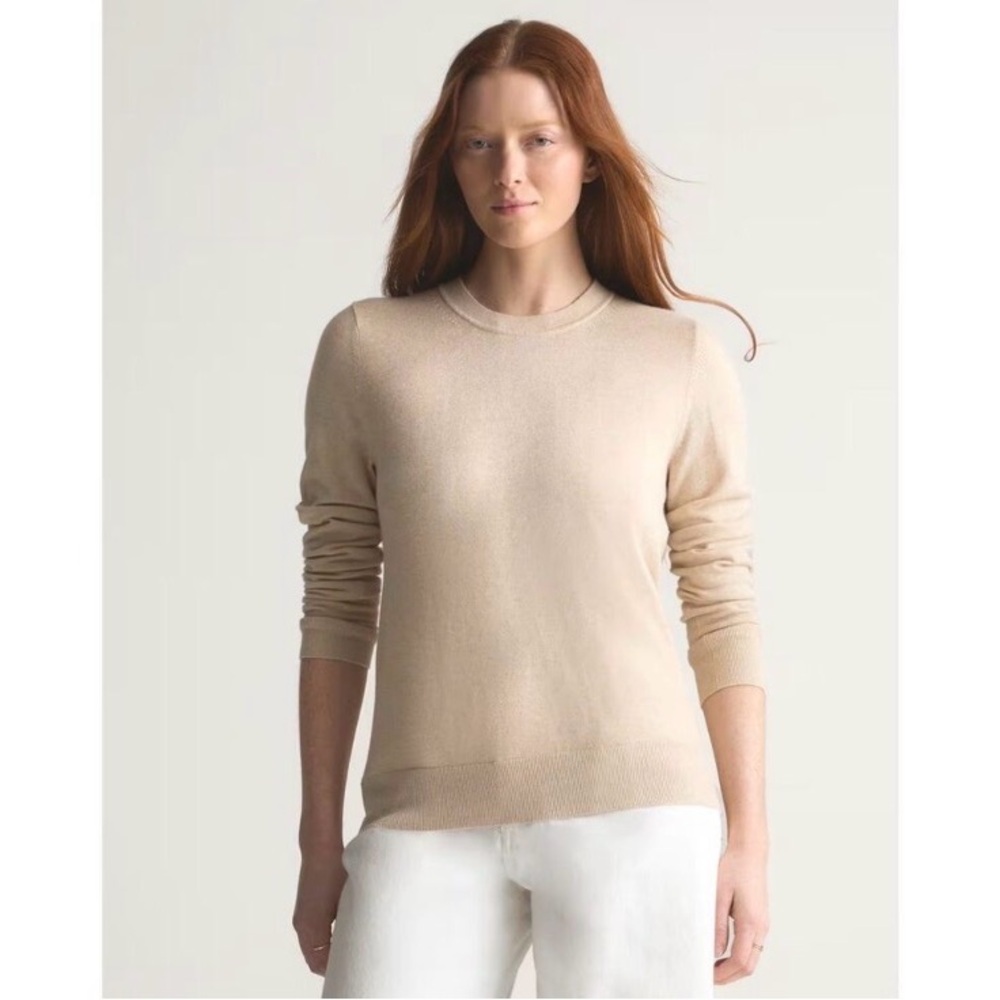 Quince Cotton Blend Tan Crew Sweater